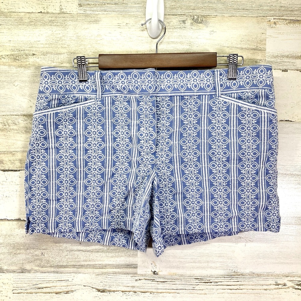 Ann Taylor LOFT Womens Blue/White Embroidered The Riviera 3.5" Ins Shorts Sz 10